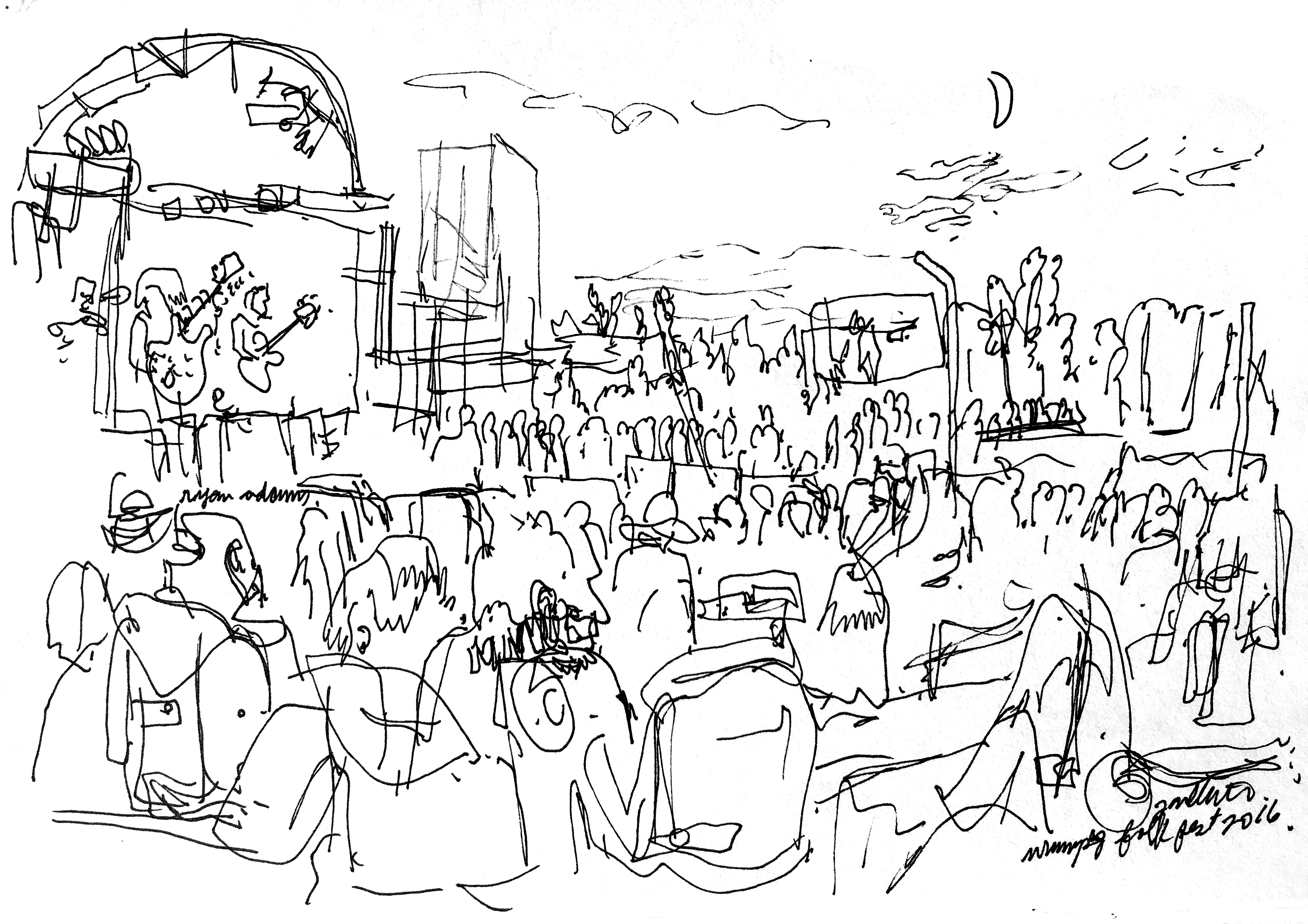 Drawings from the 2016 Winnipeg Folk Festival